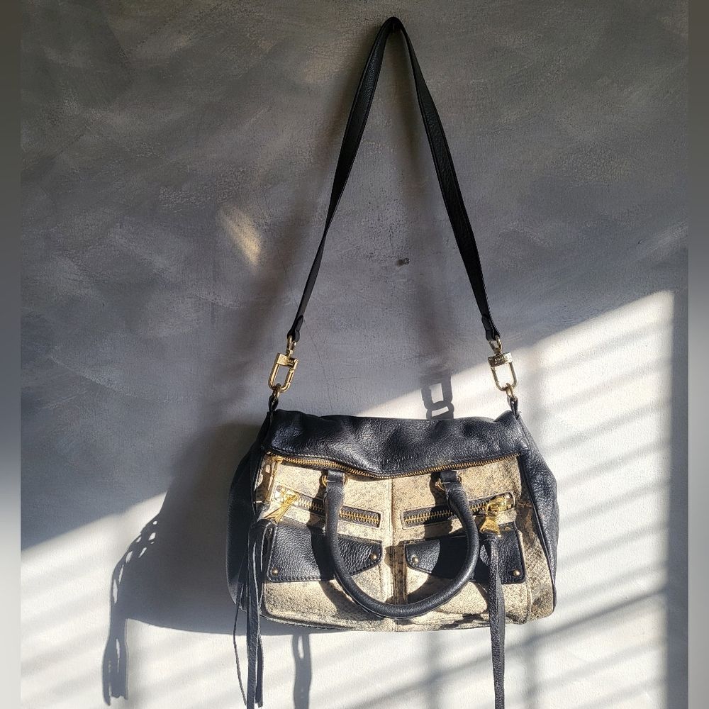 AIMEE KESTENBERG Python Snakeskin Prints Foldover Dual Pockets Shoulder Bag 12x9